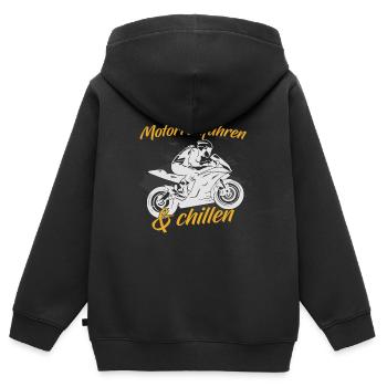 Motorrad Shirt · Superbike · Biker · Chillen - Kinder Premium Organic Zip Hoodie - Schwarz - Hinten - AI Model Kid Male (0cm)