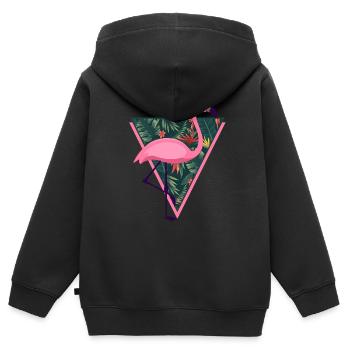 Flamingo Tropical - Sweat Premium à capuche zippé enfant bio - noir - Dos - AI Model Kid Male (0cm)