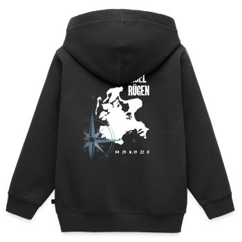 Rügen Urlaub Ostsee Insel Koordinaten Karte - Kinder Premium Organic Zip Hoodie - Schwarz - Hinten - AI Model Kid Male (0cm)