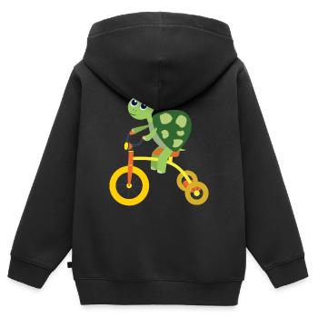 Schildkröte auf Dreirad - Kinder Premium Organic Zip Hoodie - Schwarz - Hinten - AI Model Kid Male (0cm)
