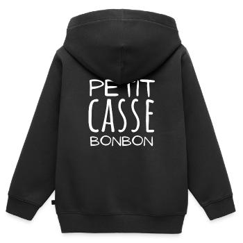 Cadeau pour petit frere. Humour frère frangin - Sweat Premium à capuche zippé enfant bio - noir - Dos - AI Model Kid Male (0cm)