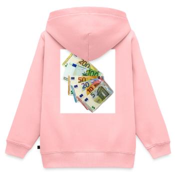 Billets en euros sur fond blanc - Sweat Premium à capuche zippé enfant bio - rose - Dos - AI Model Kid Female (0cm)
