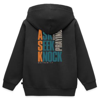 Ask Seek Knock - Christliche Kleidung - Kinder Premium Organic Zip Hoodie - Schwarz - Hinten - AI Model Kid Male (0cm)