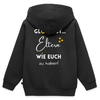 Glück ist, Eltern wie Euch zu haben! Mama & Papa - Kinder Premium Organic Zip Hoodie - Schwarz - Hinten - AI Model Kid Male (0cm)