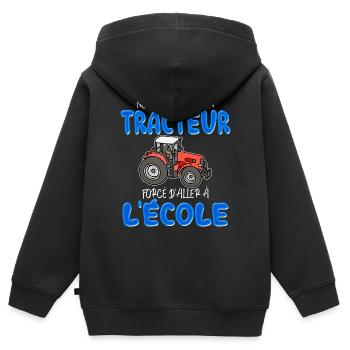 Conduire Un Tracteur Cadeau Garçon - Sweat Premium à capuche zippé enfant bio - noir - Dos - AI Model Kid Male (0cm)