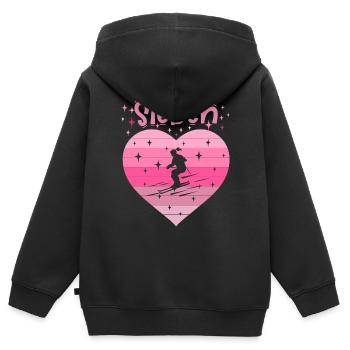 Herz Liebe Hobby Skifahren 7. Geburtstag - Kinder Premium Organic Zip Hoodie - Schwarz - Hinten - AI Model Kid Male (0cm)