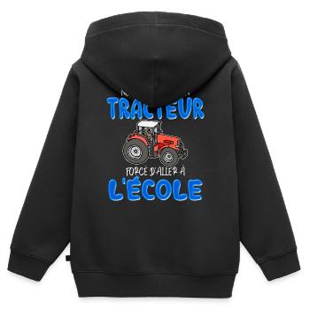 Tracteur Et Ecole Citation Enfant Cadeau - Sweat Premium à capuche zippé enfant bio - noir - Dos - AI Model Kid Male (0cm)