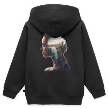 Ein Model in New York City - Kinder Premium Organic Zip Hoodie - Schwarz - Hinten - AI Model Kid Male (0cm)