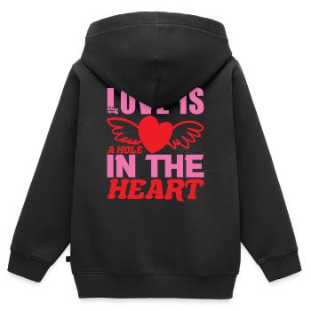 L’AMOUR EST UN TROU DANS LE CŒUR - Sweat Premium à capuche zippé enfant bio - noir - Dos - AI Model Kid Male (0cm)