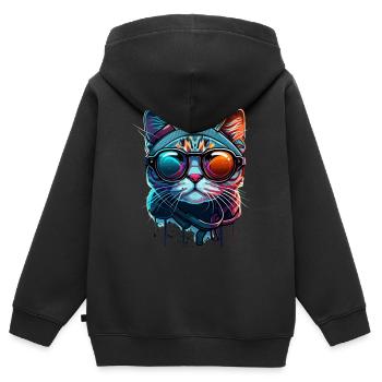 Buntes Katzengesicht mit Sonnenbrille stylish - Kinder Premium Organic Zip Hoodie - Schwarz - Hinten - AI Model Kid Male (0cm)