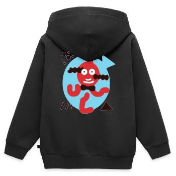 Coucou le poisson rouge - Sweat Premium à capuche zippé enfant bio - noir - Dos - AI Model Kid Male (0cm)