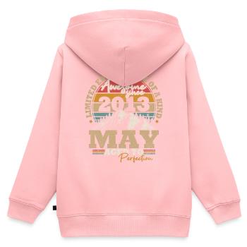 Mai 2013 Vintage Cadeau D’anniversaire 10 ans - Sweat Premium à capuche zippé enfant bio - rose - Dos - AI Model Kid Female (0cm)