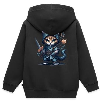 Le chat ninja – une héroïne pour toutes les occasions - Sweat Premium à capuche zippé enfant bio - noir - Dos - AI Model Kid Male (0cm)