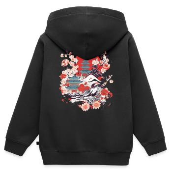 Folklore japonais - Sweat Premium à capuche zippé enfant bio - noir - Dos - AI Model Kid Male (0cm)
