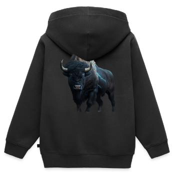Bison buffle noir avec la foudre et le tonnerre fort - Sweat Premium à capuche zippé enfant bio - noir - Dos - AI Model Kid Male (0cm)