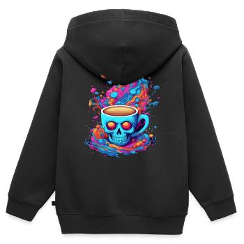 Coupe du crâne mystique, crâne coloré - Sweat Premium à capuche zippé enfant bio - noir - Dos - AI Model Kid Male (0cm)