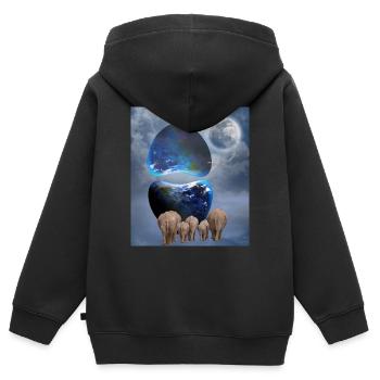 Évasion des éléphants. - Sweat Premium à capuche zippé enfant bio - noir - Dos - AI Model Kid Male (0cm)