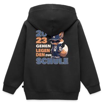 Einschulung 2023 Fuchs Legenden Schule Schulkind - Kinder Premium Organic Zip Hoodie - Schwarz - Hinten - AI Model Kid Male (0cm)