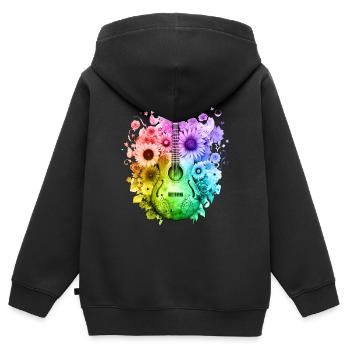 Hippie soul groovy Heure d’été Bonnes vibrations 70s 80s - Sweat Premium à capuche zippé enfant bio - noir - Dos - AI Model Kid Male (0cm)