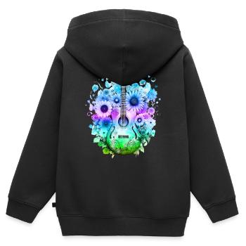 Hippie soul groovy Heure d’été Bonnes vibrations 70s 80s - Sweat Premium à capuche zippé enfant bio - noir - Dos - AI Model Kid Male (0cm)