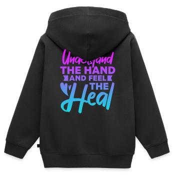 Comprendre la main et sentir la guérison - Sweat Premium à capuche zippé enfant bio - noir - Dos - AI Model Kid Male (0cm)