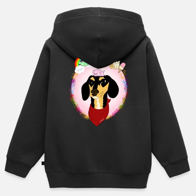 L'univers de teckel - Sweat Premium à capuche zippé enfant bio - noir