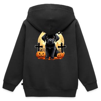 Labrador-Welpe auf dem Friedhof Halloween - Kinder Premium Organic Zip Hoodie - Schwarz - Hinten - AI Model Kid Male (0cm)