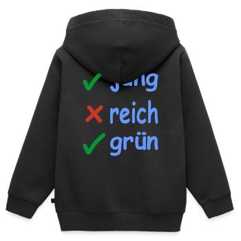 jung reich grün Version 2 - Kinder Premium Organic Zip Hoodie - Schwarz - Hinten - AI Model Kid Male (0cm)