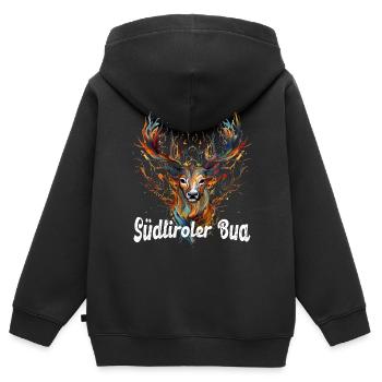 Südtiroler Bua mit Hirsch Südtirol Tracht - Kinder Premium Organic Zip Hoodie - Schwarz - Hinten - AI Model Kid Male (0cm)