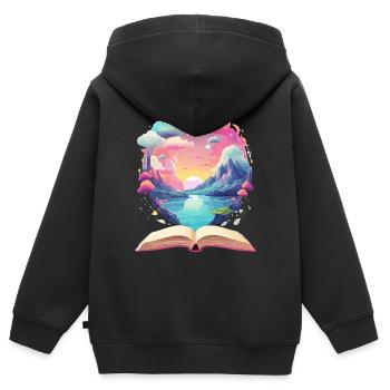 Zauberhafte Bücher Welten - Kinder Premium Organic Zip Hoodie - Schwarz - Hinten - AI Model Kid Male (0cm)