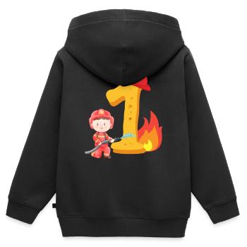 Erster Geburtstag Feuerwehr Feuerlöschen zum 1. - Kinder Premium Organic Zip Hoodie - Schwarz - Hinten - AI Model Kid Male (0cm)