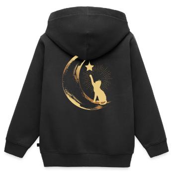 Chat Lune Étoile Amoureux des Chats - Sweat Premium à capuche zippé enfant bio - noir - Dos - AI Model Kid Male (0cm)