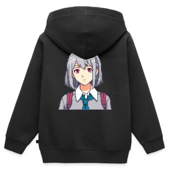 Charme d’écolière Pixel - Sweat Premium à capuche zippé enfant bio - noir - Dos - AI Model Kid Male (0cm)