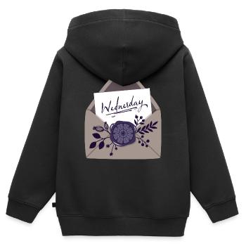 Lettre avec cachet de cire et fleurs - Sweat Premium à capuche zippé enfant bio - noir - Dos - AI Model Kid Male (0cm)