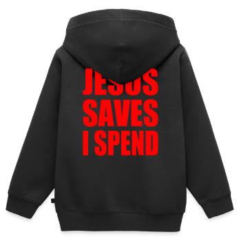 jesus saves i spend - Kinder Premium Organic Zip Hoodie - Schwarz - Hinten - AI Model Kid Male (0cm)