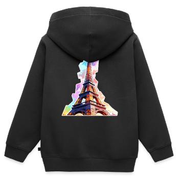 Eiffel tower #14 - Sweat Premium à capuche zippé enfant bio - noir - Dos - AI Model Kid Male (0cm)