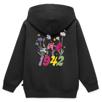 Geburtsjahr 1942 Wildblumen - Kinder Premium Organic Zip Hoodie - Schwarz - Hinten - AI Model Kid Male (0cm)