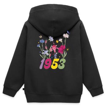 Geburtsjahr 1953 Wildblumen - Kinder Premium Organic Zip Hoodie - Schwarz - Hinten - AI Model Kid Male (0cm)
