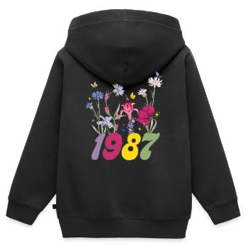 Geburtsjahr 1987 Wildblumen - Kinder Premium Organic Zip Hoodie - Schwarz - Hinten - AI Model Kid Male (0cm)