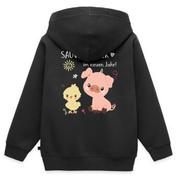 Sauviel Glück Guten Rutsch lustig - Kinder Premium Organic Zip Hoodie - Schwarz - Hinten - AI Model Kid Male (0cm)