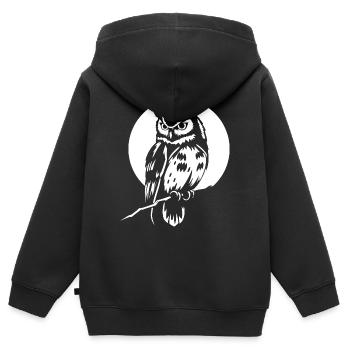 Hibou dans la pleine lune - Sweat Premium à capuche zippé enfant bio - noir - Dos - AI Model Kid Male (0cm)