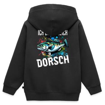 Ich dreh gleich Dorsch - Kinder Premium Organic Zip Hoodie - Schwarz - Hinten - AI Model Kid Male (0cm)