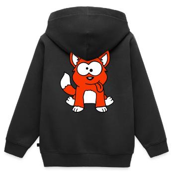 Hund Fuchs Lustige Grimasse Schielen Zunge Raus - Kinder Premium Organic Zip Hoodie - Schwarz - Hinten - AI Model Kid Male (0cm)