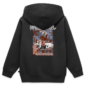 Schwalbe (camouflage) // Illustration - Kinder Premium Organic Zip Hoodie - Schwarz - Hinten - AI Model Kid Male (0cm)