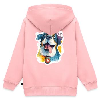 Saint-Bernard suisse majestueux - Sweat Premium à capuche zippé enfant bio - rose - Dos - AI Model Kid Female (0cm)