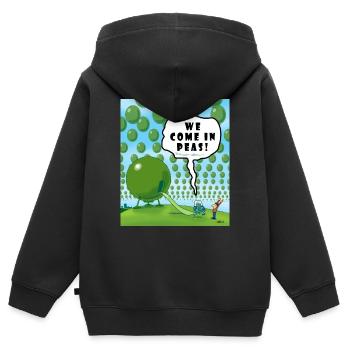 WIR KOMMEN IN PEAS! - Kinder Premium Organic Zip Hoodie - Schwarz - Hinten - AI Model Kid Male (0cm)
