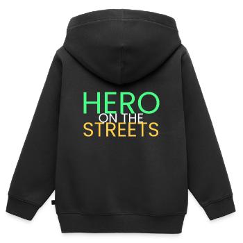 Hero on the street - Kids Premium Organic Zip-up Hoodie - black - Back - AI Model Kid Male (0cm)