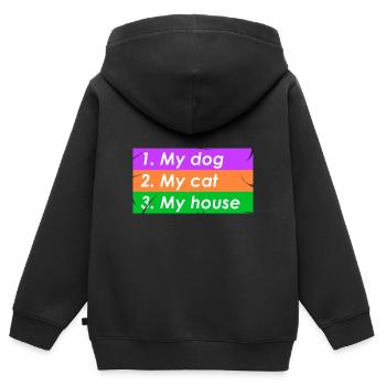 1.my maison de chien 2.my de chat 3.my - Sweat Premium à capuche zippé enfant bio - noir - Dos - AI Model Kid Male (0cm)