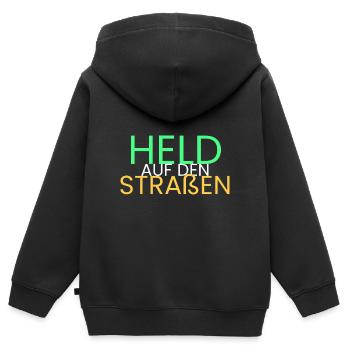 Held auf den Straßen - Kinder Premium Organic Zip Hoodie - Schwarz - Hinten - AI Model Kid Male (0cm)