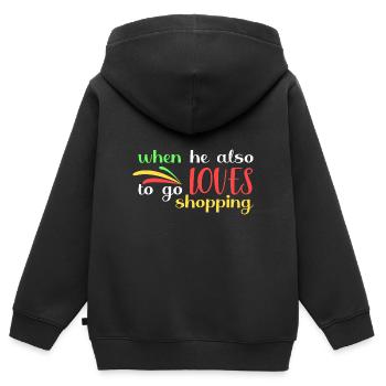 er liebt es auch, einkaufen zu gehen - Kinder Premium Organic Zip Hoodie - Schwarz - Hinten - AI Model Kid Male (0cm)